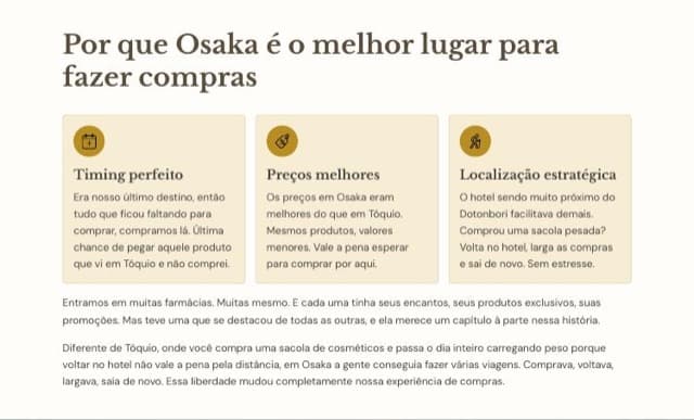 Página do guia sobre compras em Osaka